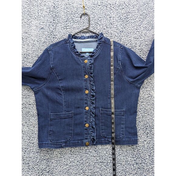 Draper James Denim Jacket Size XXL Button Up Ruffle Preppy Coquette Casual Blue - Picture 9 of 11